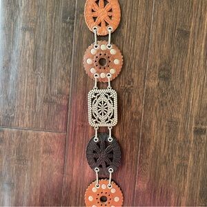 FOSSIL Leather Belt Embossed Circles Brown Black Silver Metallic Size Medium